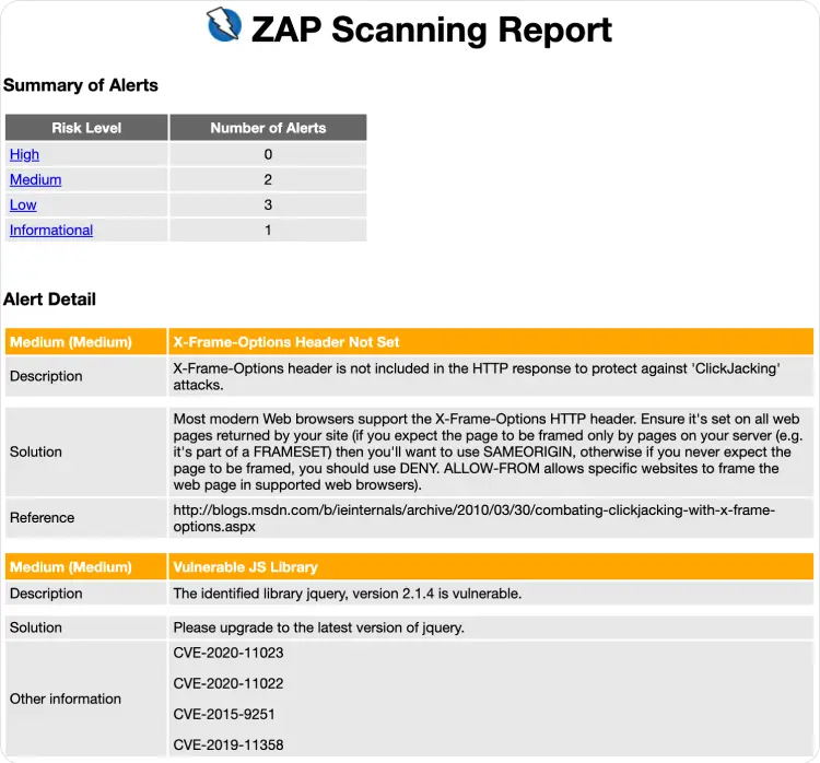 web application scan report