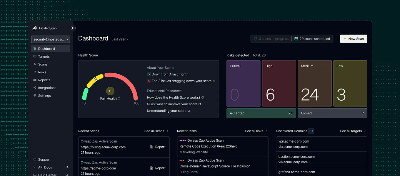 HostedScan dashboard preview